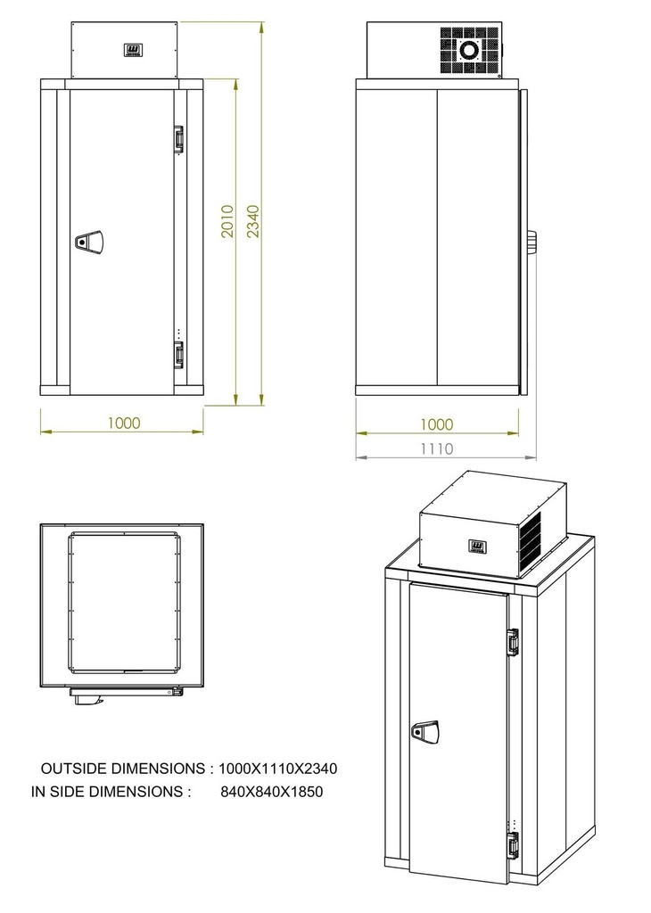 Mini Frierzell, 1000 x 1000 x 2340 mm