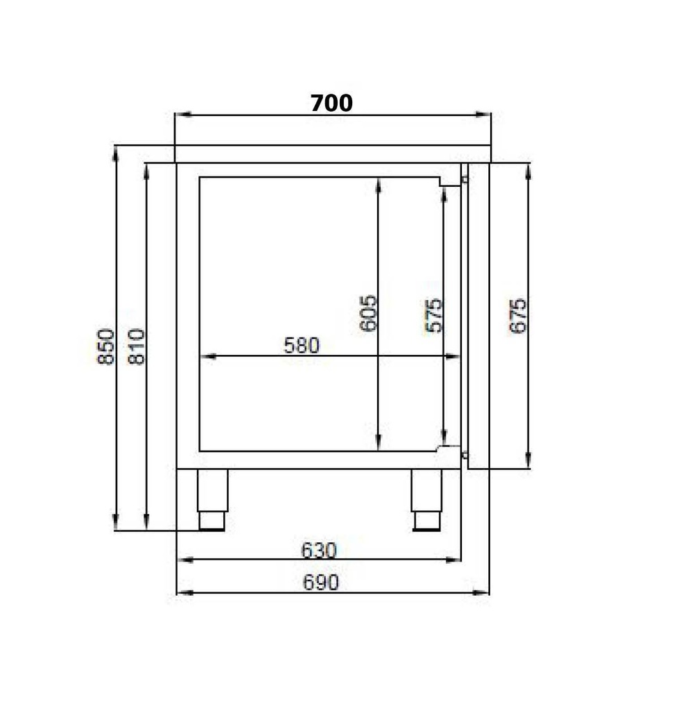 700 Kühltisch 3 Türen aus Edelstahl, 1600 x 700 x 850 mm