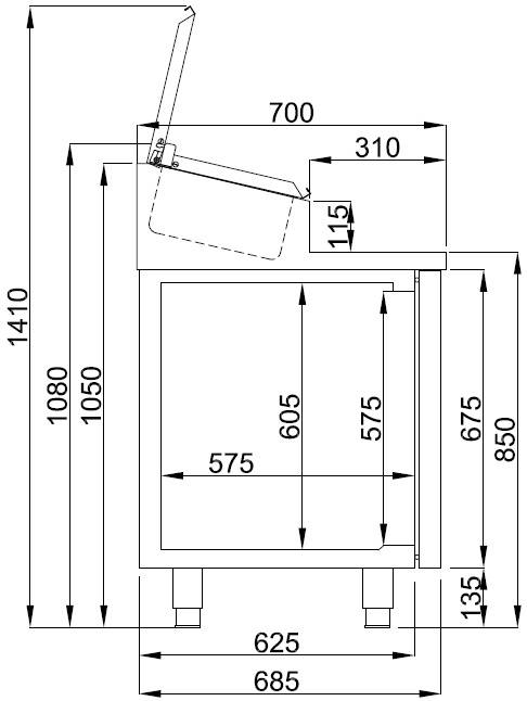 Saladette 3 Türen aus Edelstahl, 10 x 1/3 GN, 1865 x 700 x 1090 mm