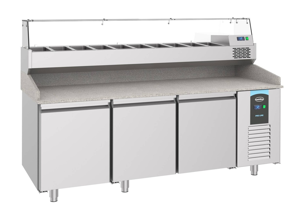 Pizzatisch mit 3 aus Edelstahl, 2100 x 800 x 1080 mm