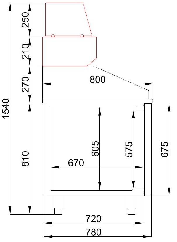 Pizzatisch mit 1 Tür aus Edelstahl, 1550 x 800 x 1080 mm