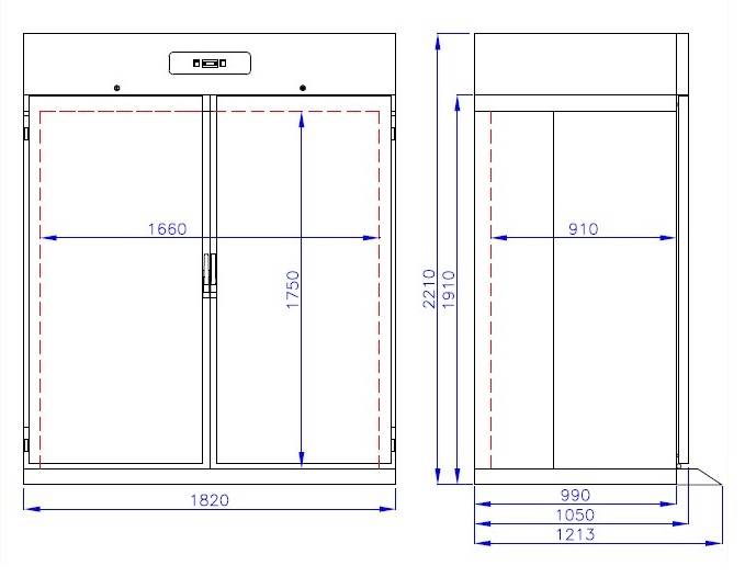 Roll-In Kühlschrank aus Edelstahl, 1400 L, 1820 x 1210 x 2210 mm