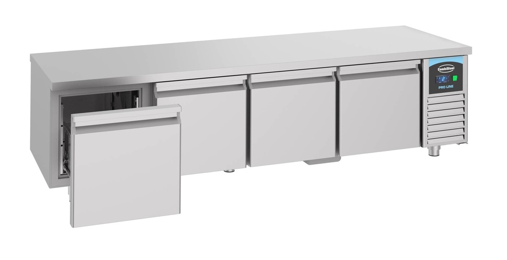 Kühltisch 600 Hoch 4 mit Schubladen aus Edelstahl, 2200 x 700 x 600 mm