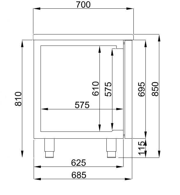 700 Kühltisch 8 aus Edelstahl, 2330 x 700 x 850 mm
