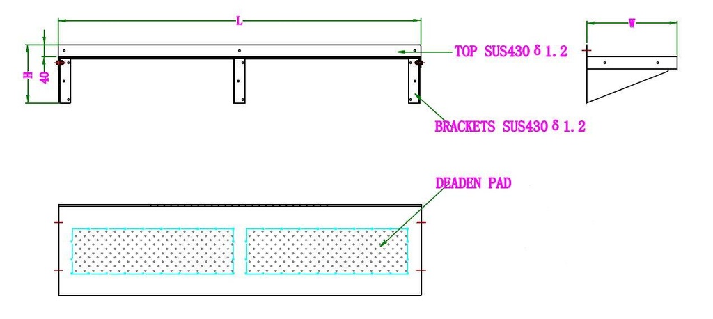 300 Wandborde 2000 aus Edelstahl, 2000 x 300 x 190 mm