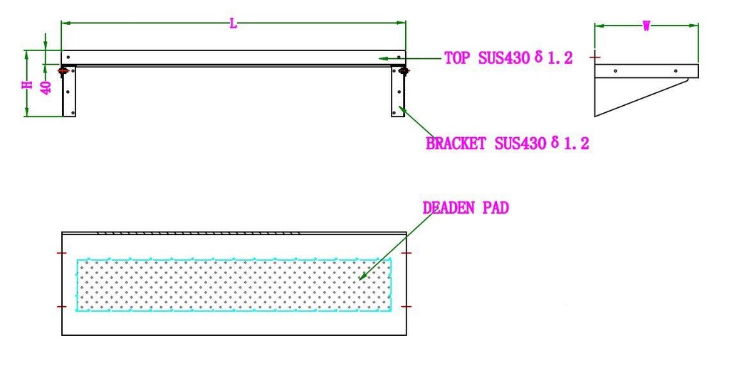 400 Wandborde 600 aus Edelstahl, 600 x 400 x 190 mm