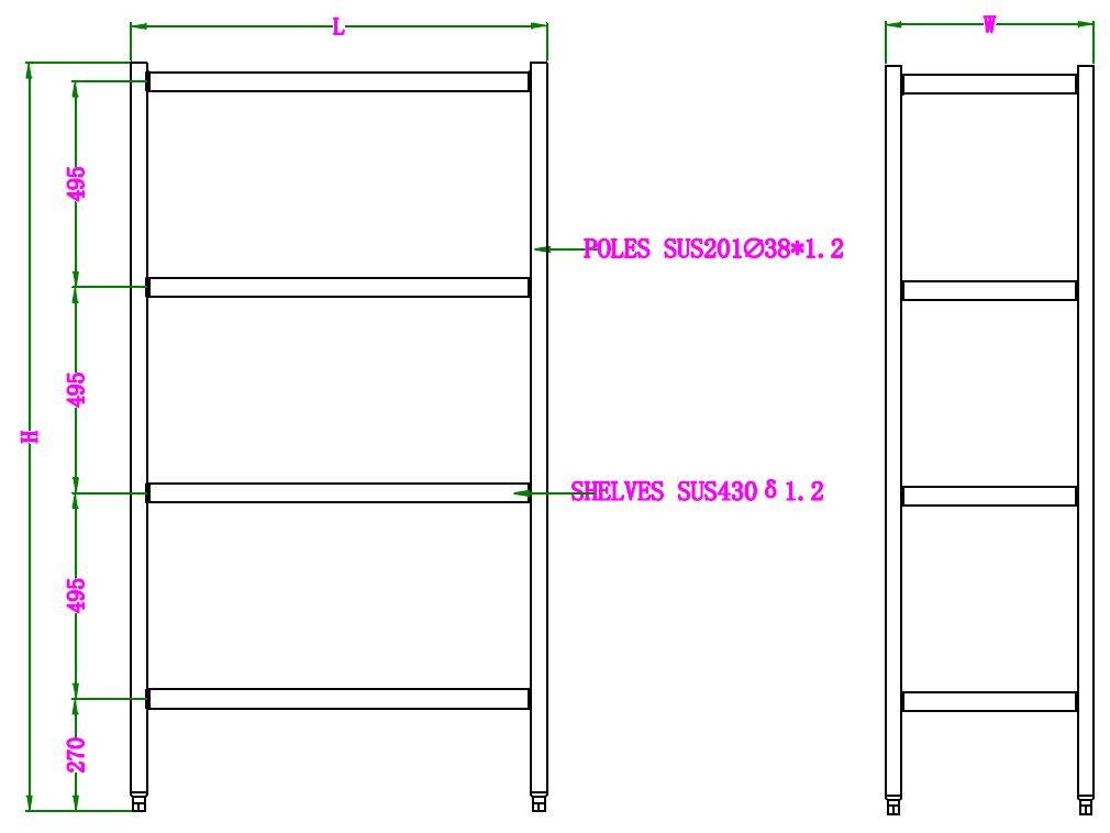 Wandbretter 4 Levels Selbstmontage, 1500 x 500 x 1800 mm