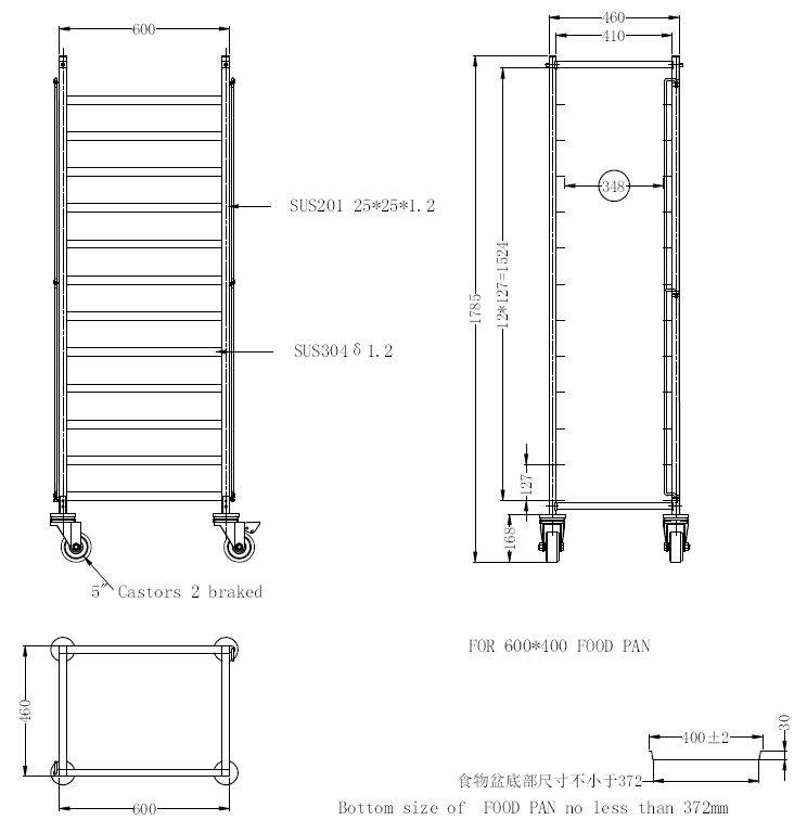 Abräumwagen Demontabel EN, 600 x 450 x 1785 mm
