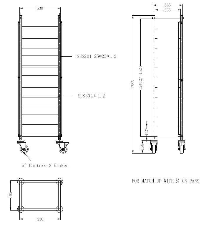 Abräumwagen Demontabel GN 1/1, 530 x 385 x 1785 mm