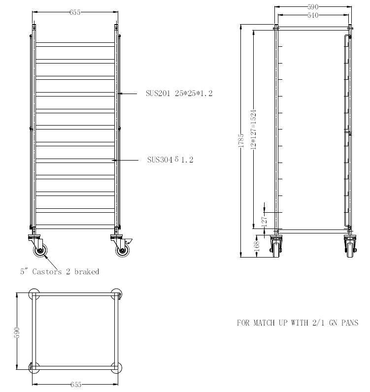 Abräumwagen Demontabel GN 2/1, 655 x 590 x 1785 mm