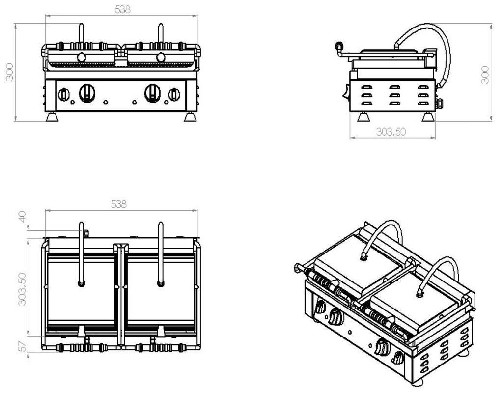 Kontaktgrill Doppelt Gerillt, 560 x 430 x 300 mm