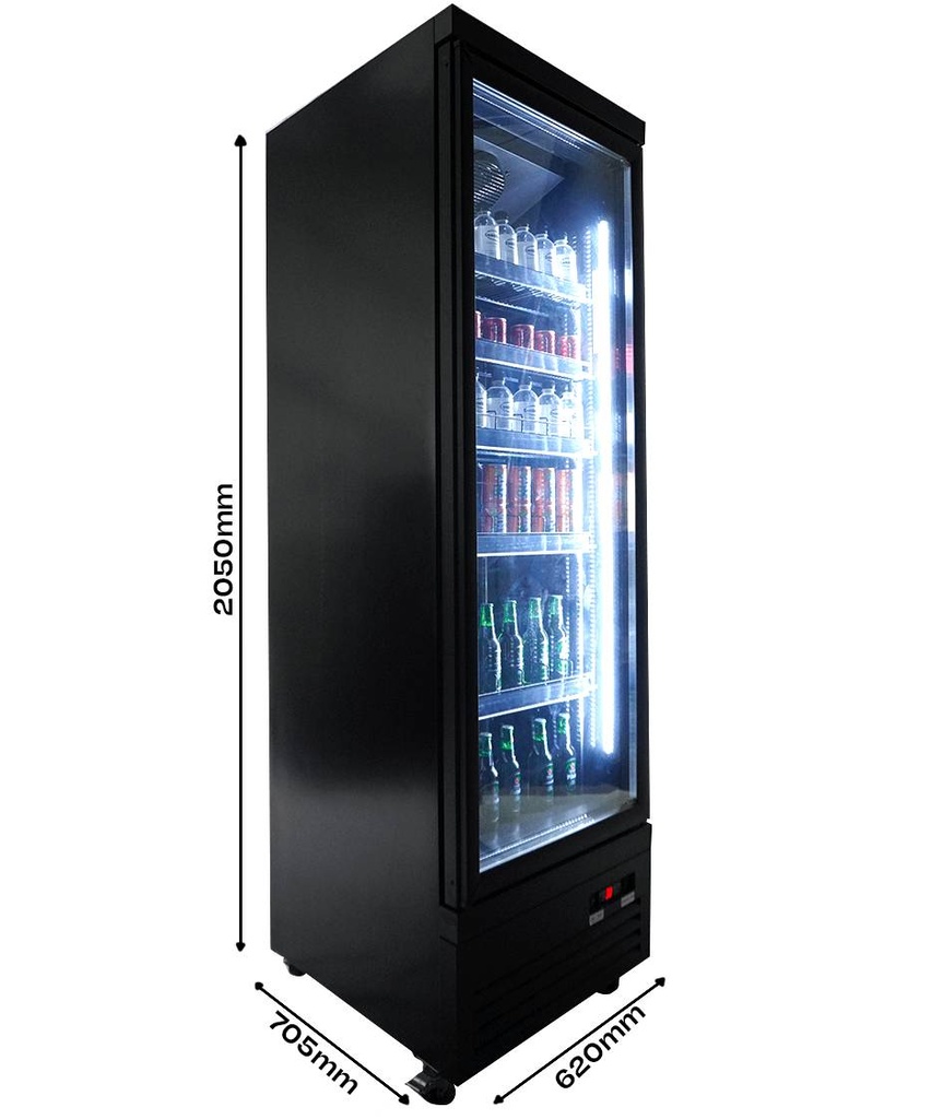 Kühlschrank 1 Glastür, 620 x 705 x 2050 mm, schwarz