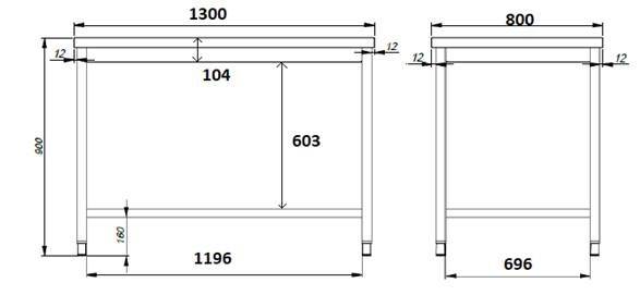 800 Arbeitstisch Offenem Unterbau, 1300 x 800 x 900 mm