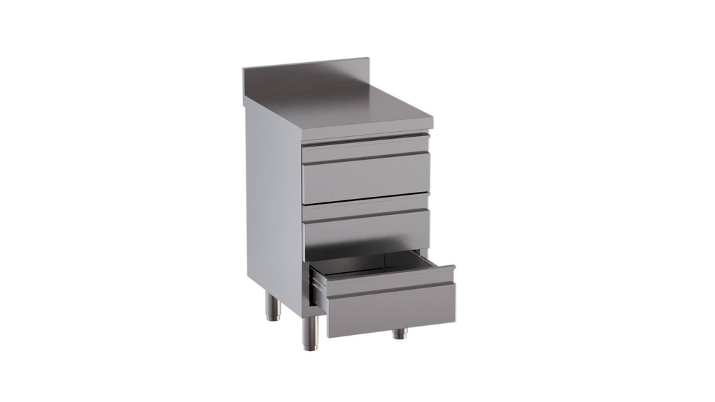 Edelstahl-Schubladenschrank ECO 3er Einheit 600 mit Aufkantung