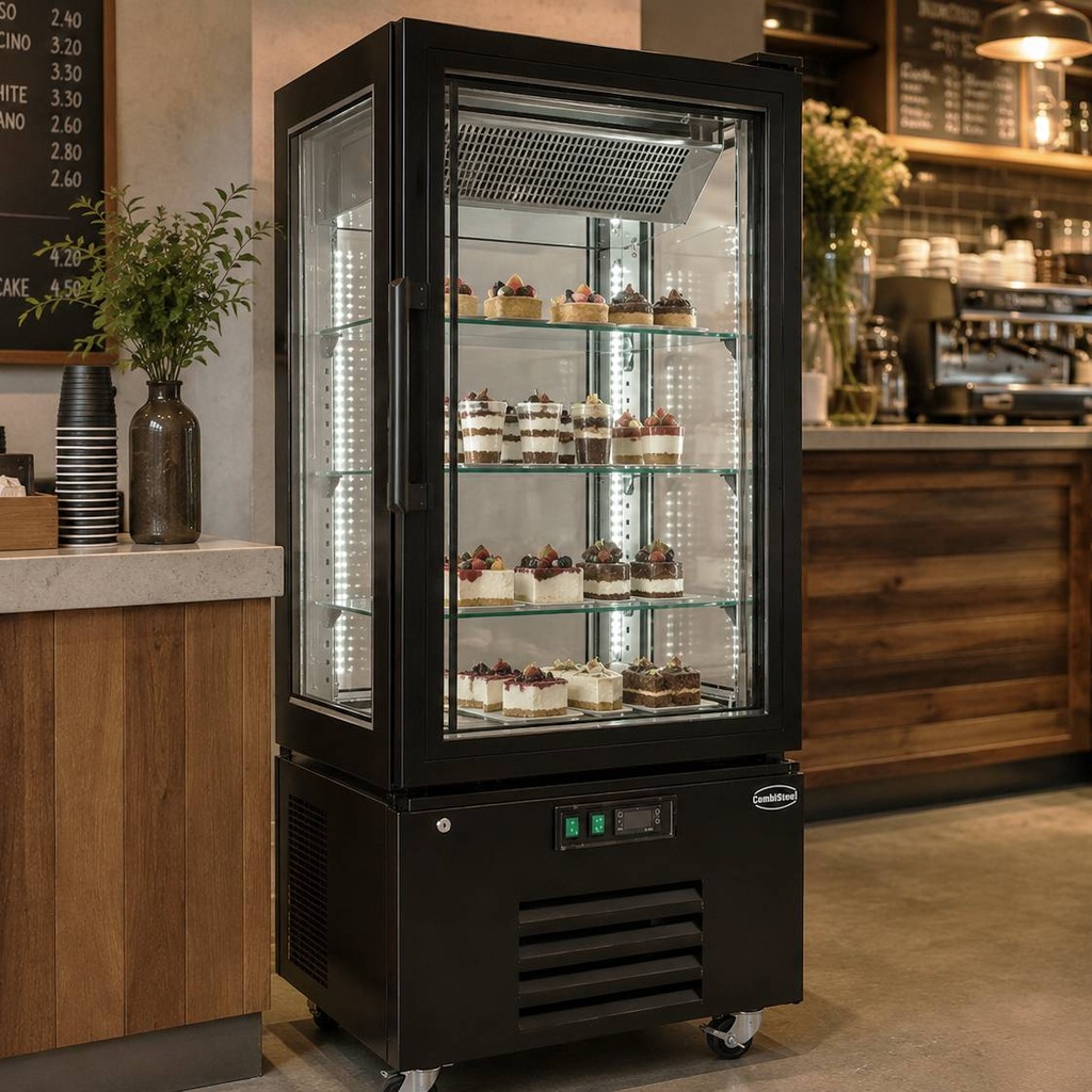Gekühltes Gebäckvitrine, 650 x 650 x 1500 mm, schwarz