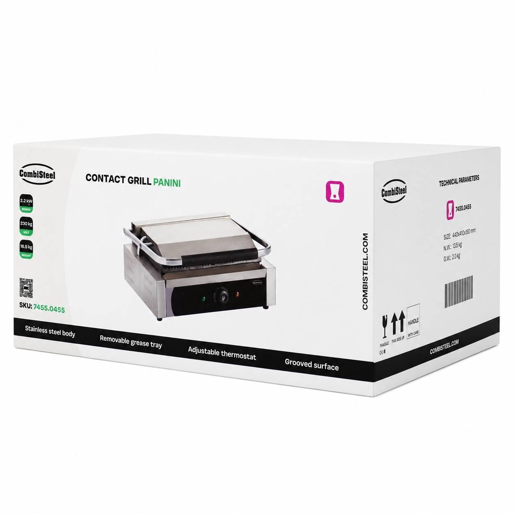 Kontaktgrill Panini aus Edelstahl, 440 x 410 x 190 mm