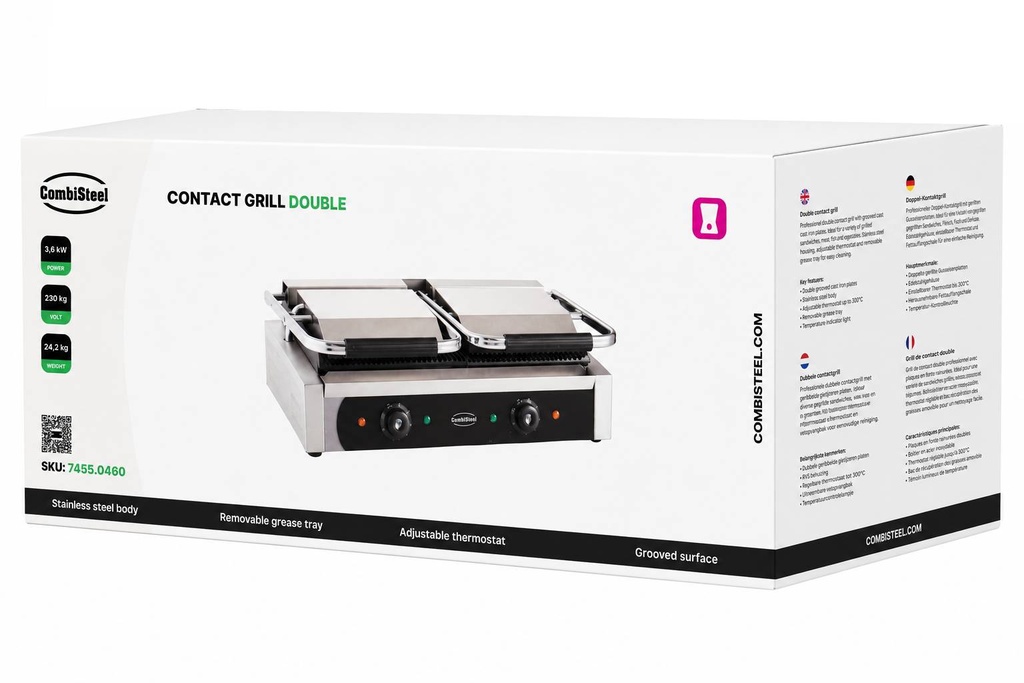 Kontaktgrill Doppelt aus Edelstahl, 580 x 410 x 190 mm