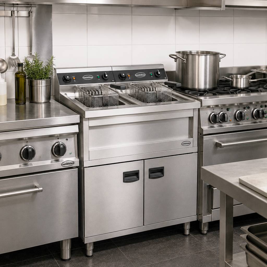 Elektro Friteuse aus Edelstahl, 2 x 12 L, 2 x 6 kW, 800 x 700 x 850 mm