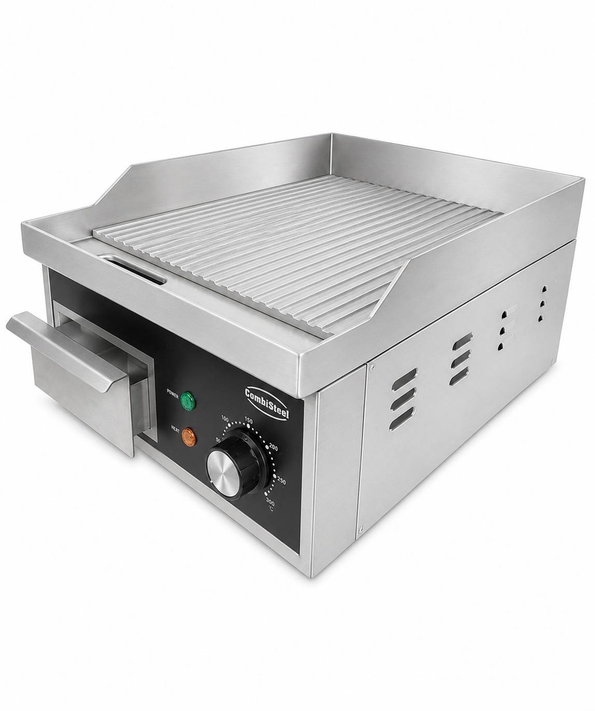Elektro Grillplatte mit Gerillt aus Edelstahl, 360 x 450 x 220 mm