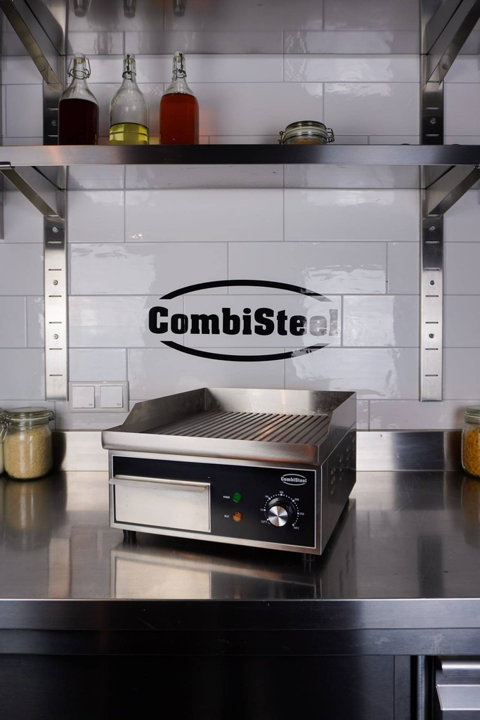 Elektro Grillplatte mit Gerillt aus Edelstahl, 360 x 450 x 220 mm