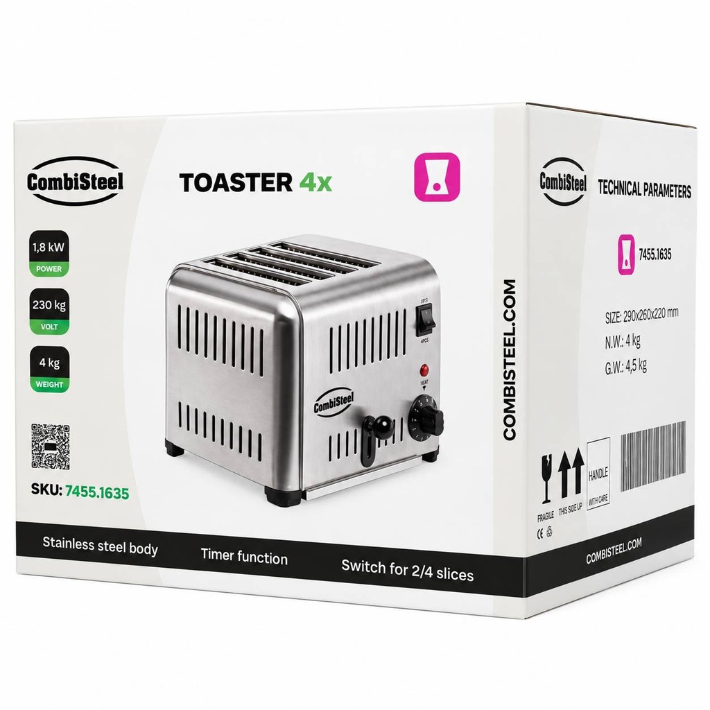 Toaster 4 aus Edelstahl, 290 x 260 x 220 mm
