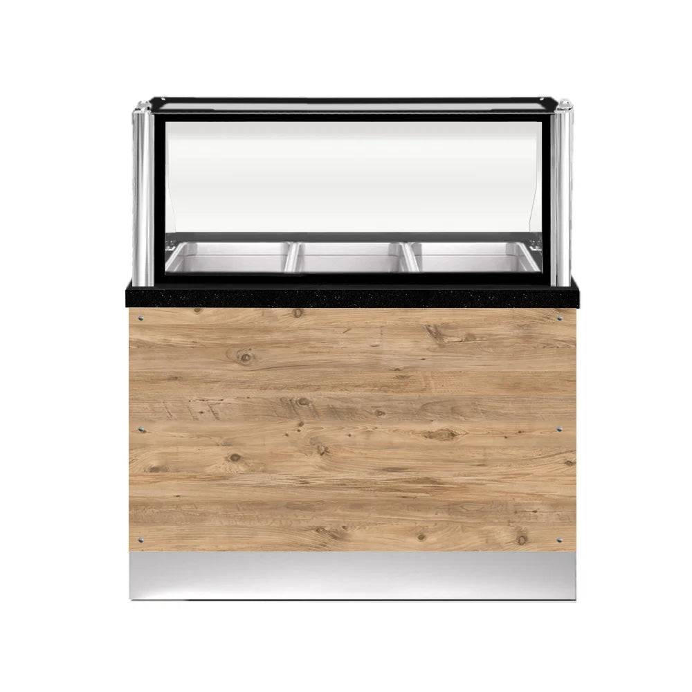 PRO LINE Bain-Marie 3x 1/1GN, 110x88x134cm, schwarzer Granit, LED Beleuchtung