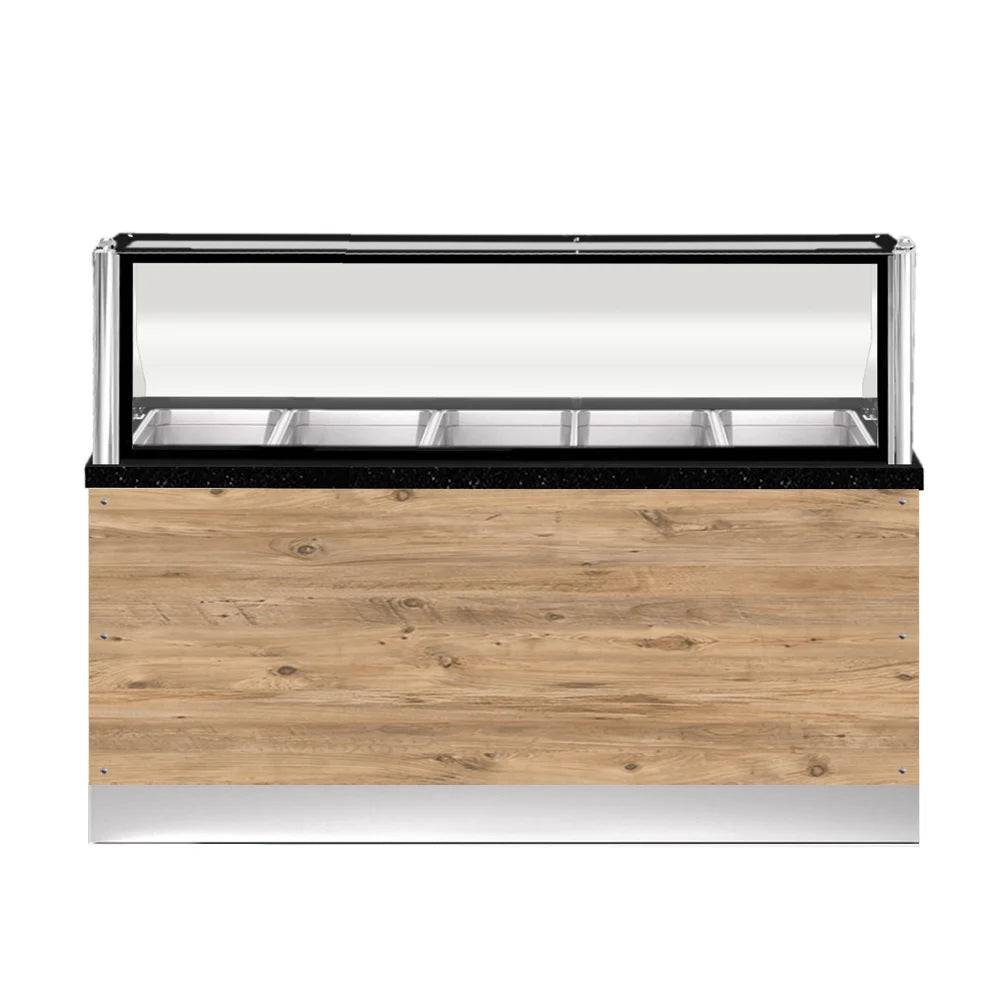 PRO LINE Bain-Marie 5x 1/1GN, 180x88x134cm, schwarzer Granit, LED Beleuchtung