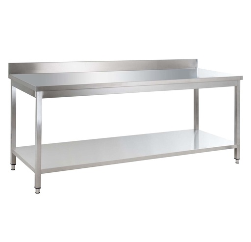 Edelstahl Arbeitstisch Basic 18x7 mit Grundboden und Aufkantung, zur Selbstmontage
