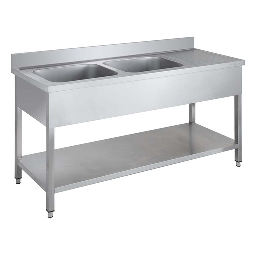 Spültisch Basic 16x6 mit 2 Becken links, Aufkantung und Grundboden