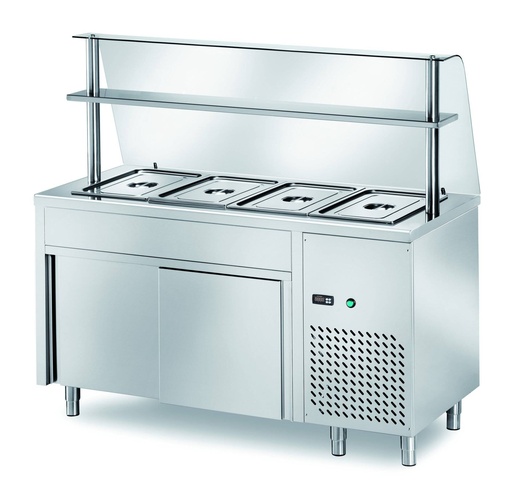Ausgaben Kühltisch PROFI neutral mit Schiebetüren und Glasaufsatz 900x700x1400 - 2x GN 1/1