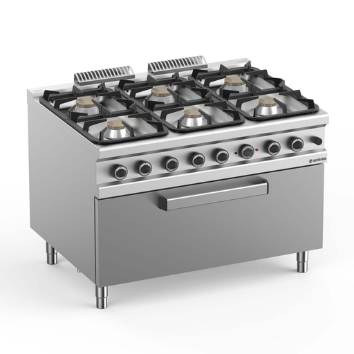 Gasherd  Serie 900 - 120/90 mit großem Grill-Gasbackofen - 6 Kochstellen - 64 kW