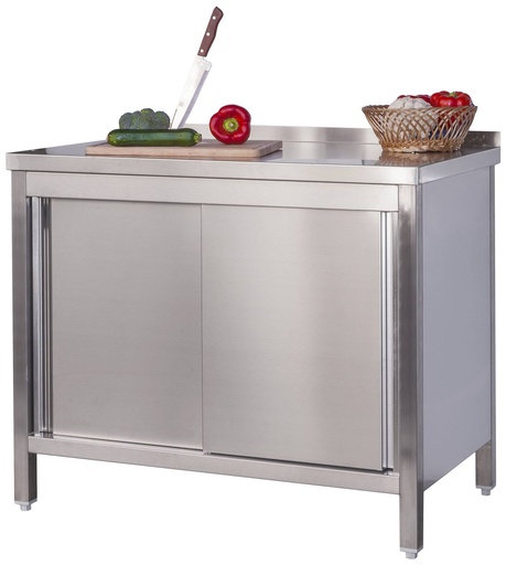 Edelstahl Arbeitsschrank  Profi mit Schiebetüren und Aufkantung - 1800 x 600 mm