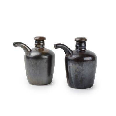 Öl- und Essigflaschen-Set Metallic Escura aus Porzellan
