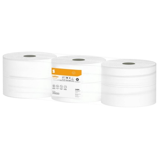 Toilettenpapier Großrolle 3-lagig, hochweiß, 380 m, 9,2 x 25 cm, 1520 Blatt/Rolle | 6 Rollen/Sack