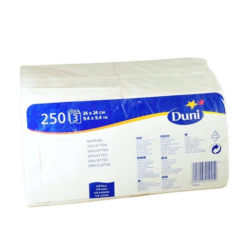 DUNI Zelltuch-Servietten 40 x 40 cm, 3-lagig, 1/4 Falz, 250 Stück/Pack | Uni weiß