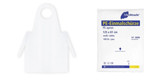 Meditrade® PE-Einwegschürzen, LDPE 16 µm, weiß, 81 x140 cm | 100 Stück