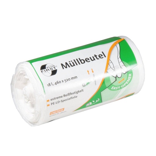 Müllbeutel 18 Liter, 12 µ, LDPE weiß, 460 x 520 mm | 50 Stück/Rolle
