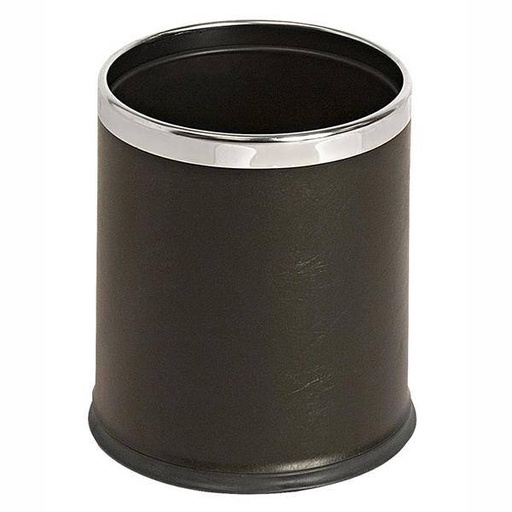 Abfallbehälter, Treteimer 10 Liter rund, doppelwandig, Lederoptik schwarz/chrom