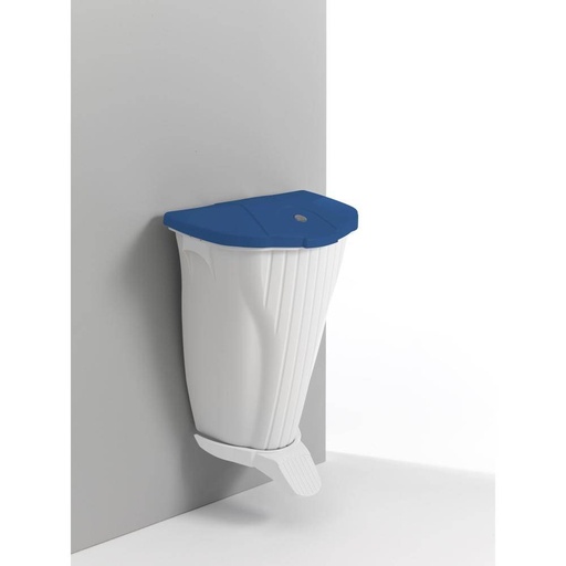 Wall-UP 50 Liter Wandabfalleimer weiß, mit weißem Pedal | mit blauem Deckel