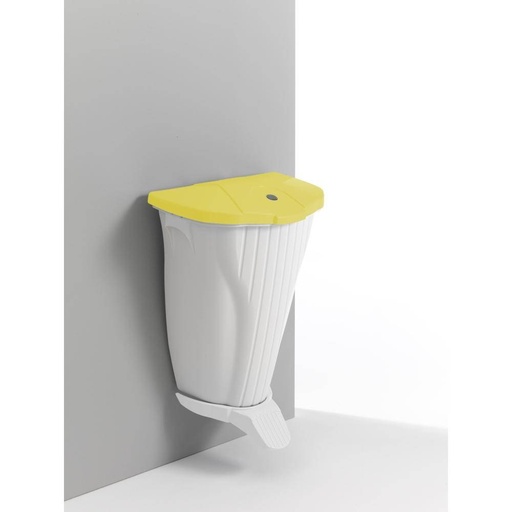 Wall-UP 50 Liter Wandabfalleimer weiß, mit weißem Pedal | mit gelbem Deckel