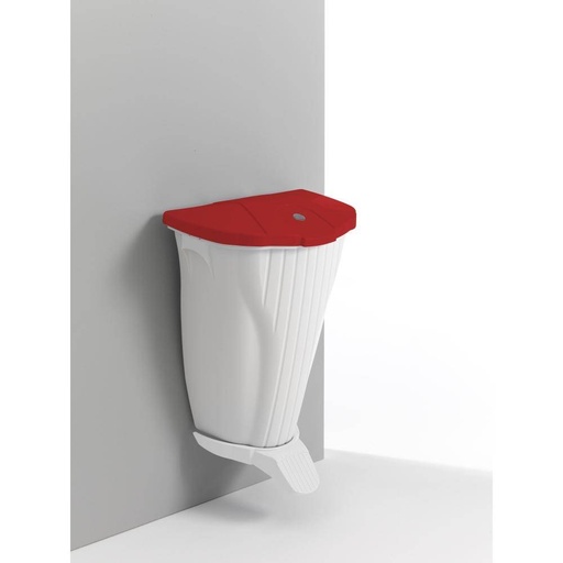 Wall-UP 50 Liter Wandabfalleimer weiß, mit weißem Pedal | mit rotem Deckel