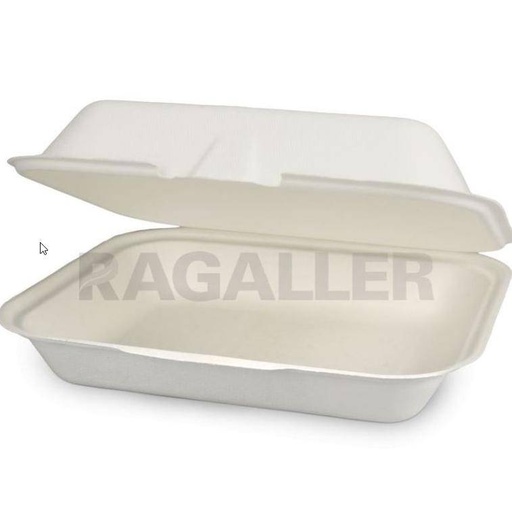 Menü-Box Bagasse ungeteilt, 24 x 20 x 8 cm, weiß | 200 Stück