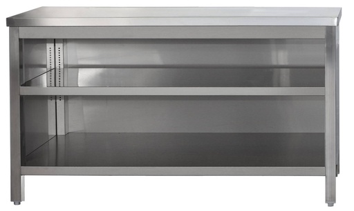 Edelstahl Arbeitsschrank offen mit höhenverstellbaren Zwischenboden | Bautiefe 700mm |  AISI 304