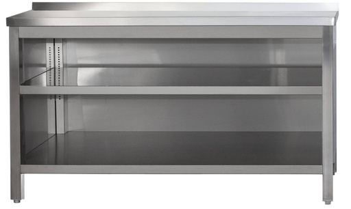 Edelstahl Arbeitsschrank offen mit Aufkantung und höhenverstellbaren Zwischenboden | Bautiefe 800mm |  AISI 304