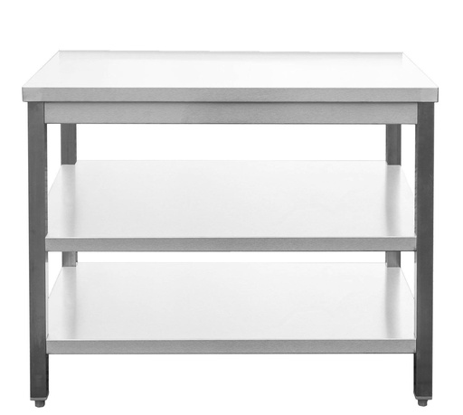 Edelstahl Arbeitstisch verschweißt | Bautiefe 800mm | mit Grundboden & Zwischenboden | AISI 304