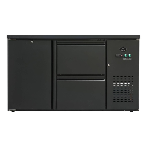 Flaschenkühltisch 280 Liter | Schwarz | 1 Tür + 2 Schubladen | 1465 x 520 x 840 mm