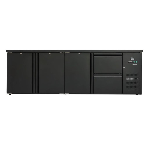 Flaschenkühltisch 600 Liter | Schwarz | 3 Türen + 2 Schubladen | 2545 x 520 x 840 mm