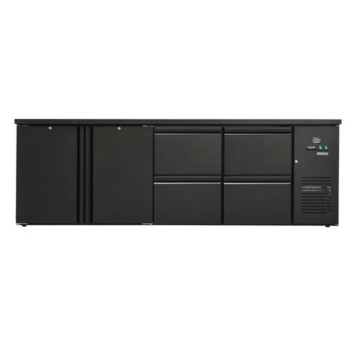 Flaschenkühltisch 600 Liter | Schwarz | 2 Türen + 4 Schubladen | 2545 x 520 x 840 mm