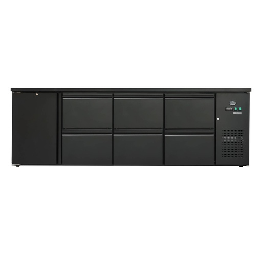 Flaschenkühltisch 600 Liter | Schwarz | 1 Tür + 6 Schubladen | 2545 x 520 x 840 mm