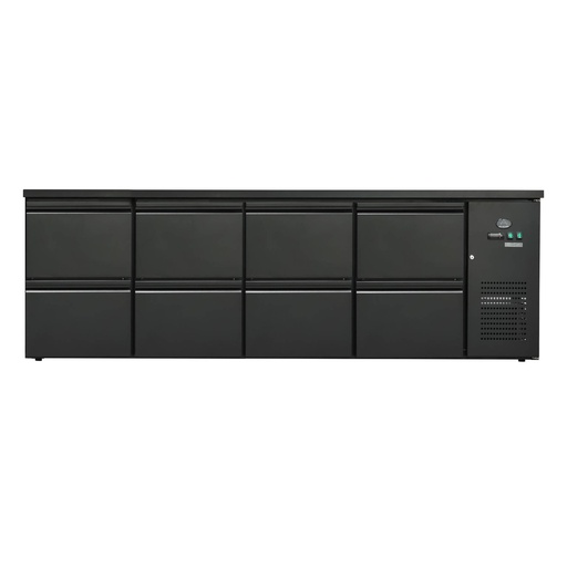 Flaschenkühltisch 600 Liter | Schwarz | 8 Schubladen | 2545 x 520 x 840 mm